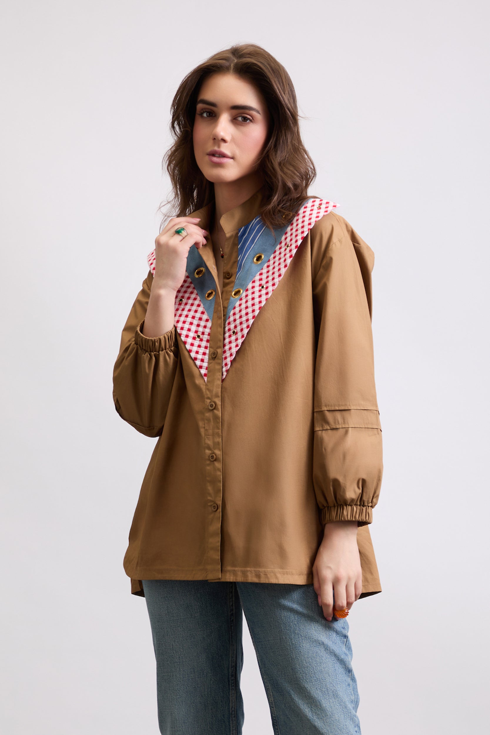 BHAVDEEP KAUR IN OUR COLOURBLOCK YOKE SHIRT