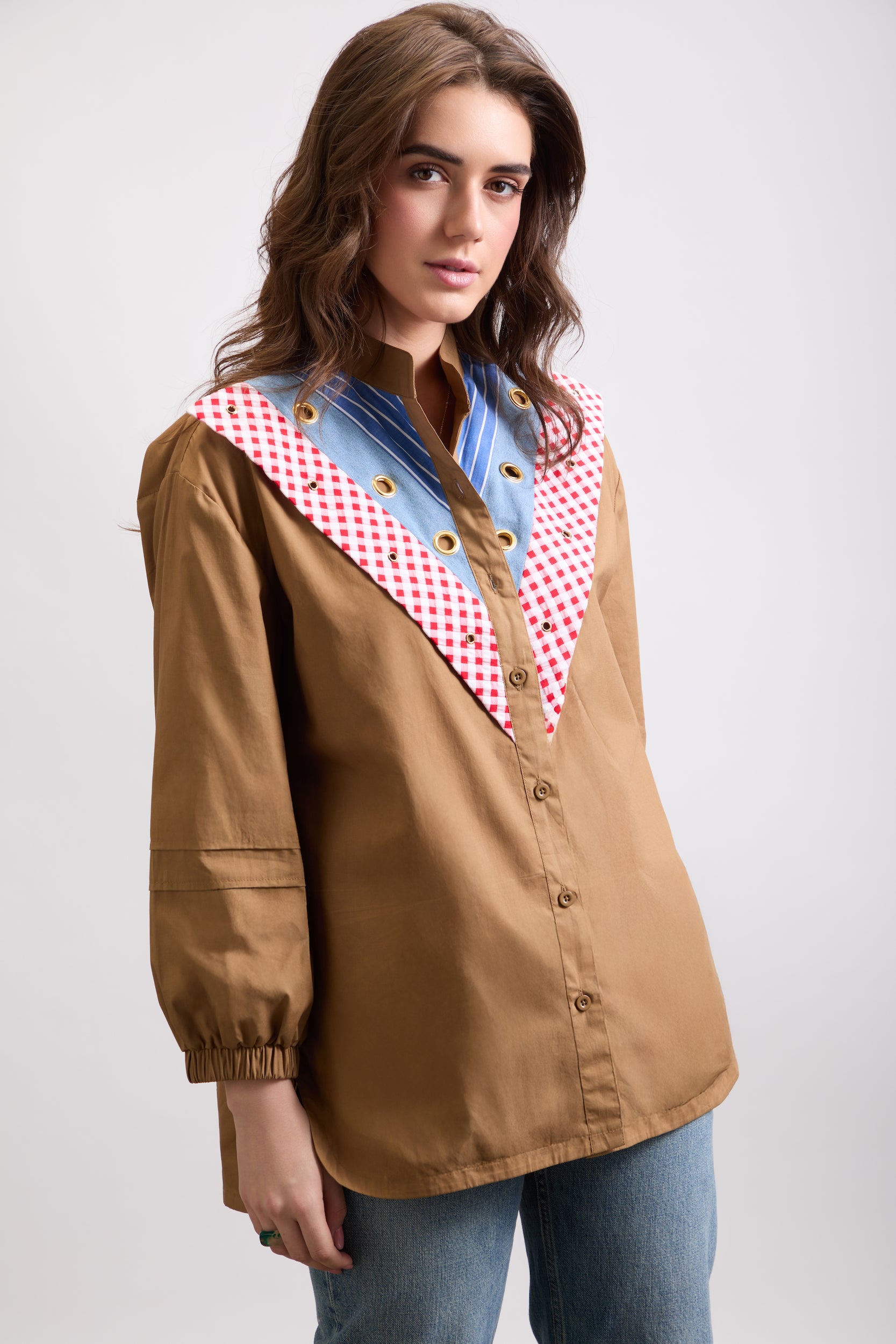 BHAVDEEP KAUR IN OUR COLOURBLOCK YOKE SHIRT