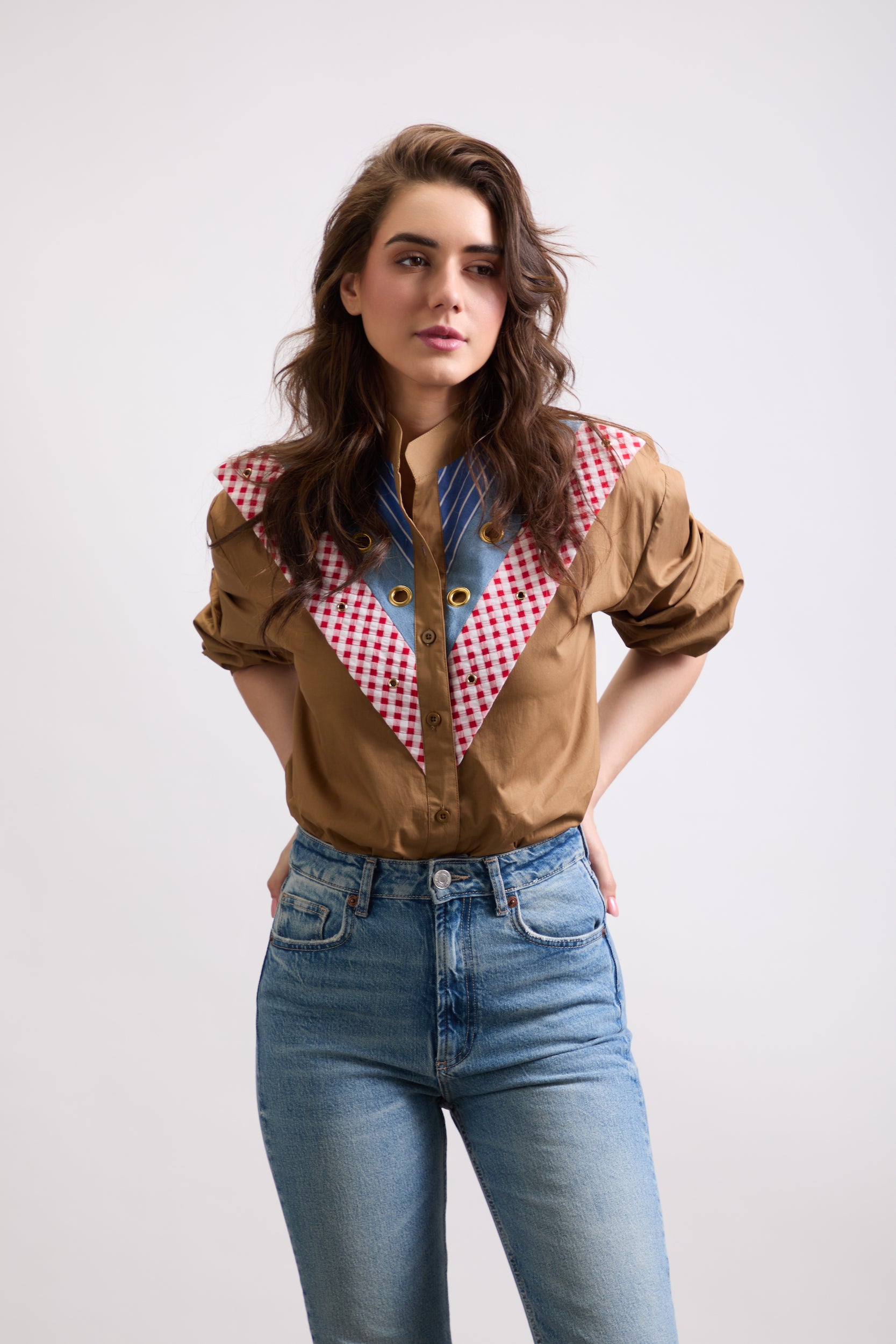 BHAVDEEP KAUR IN OUR COLOURBLOCK YOKE SHIRT