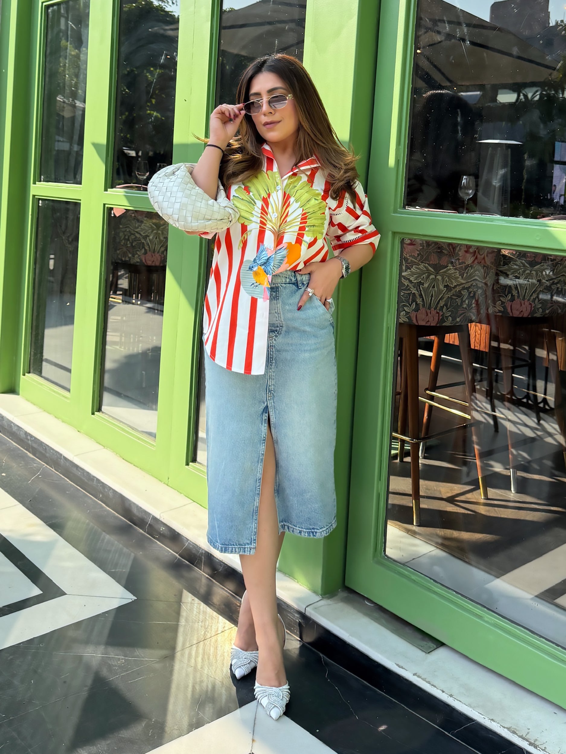 MEGHNA PAHWA IN OUR TROPICAL STRIPE SHIRT