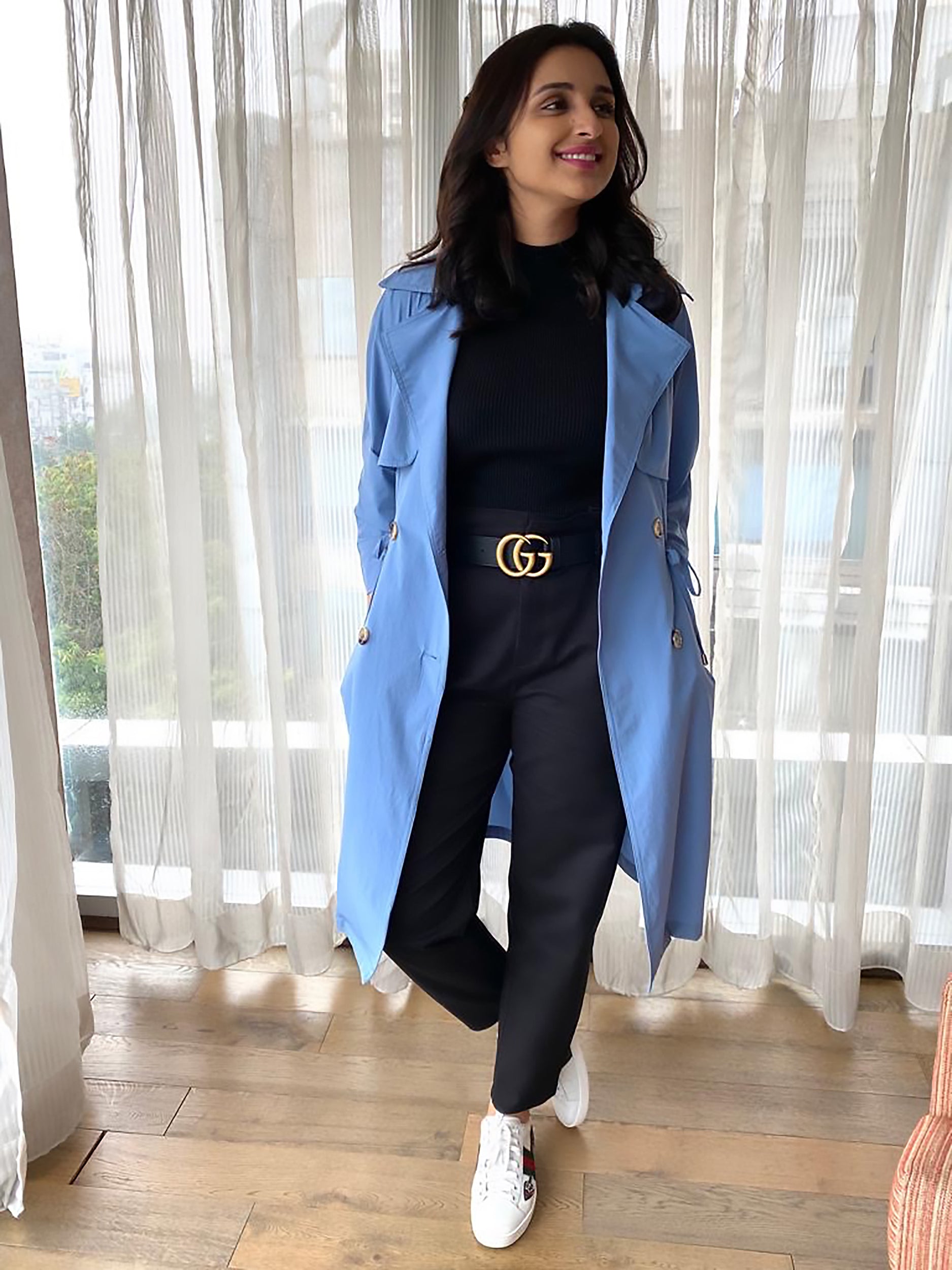 PARINEETI CHOPRA IN PASTEL TRENCH JACKET