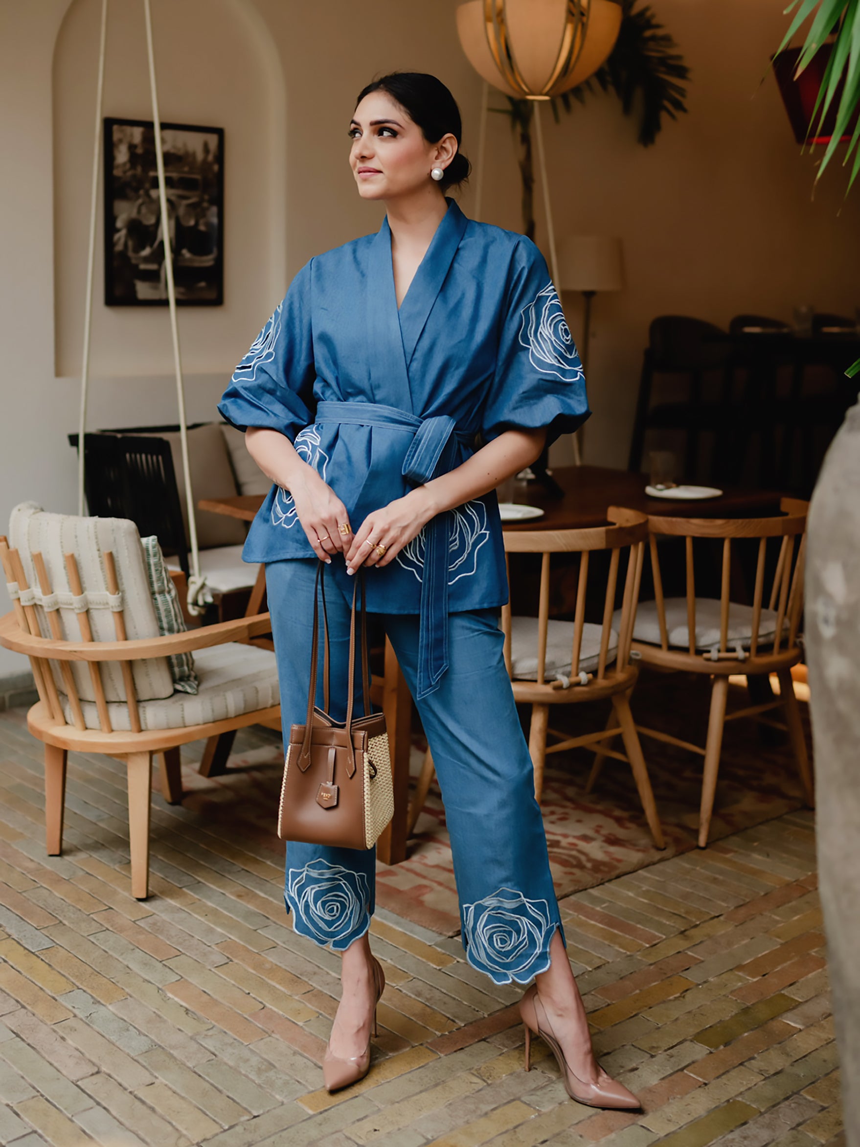 RICHA BEGANI IN OUR WRAP-A-ROSE TROUSERS