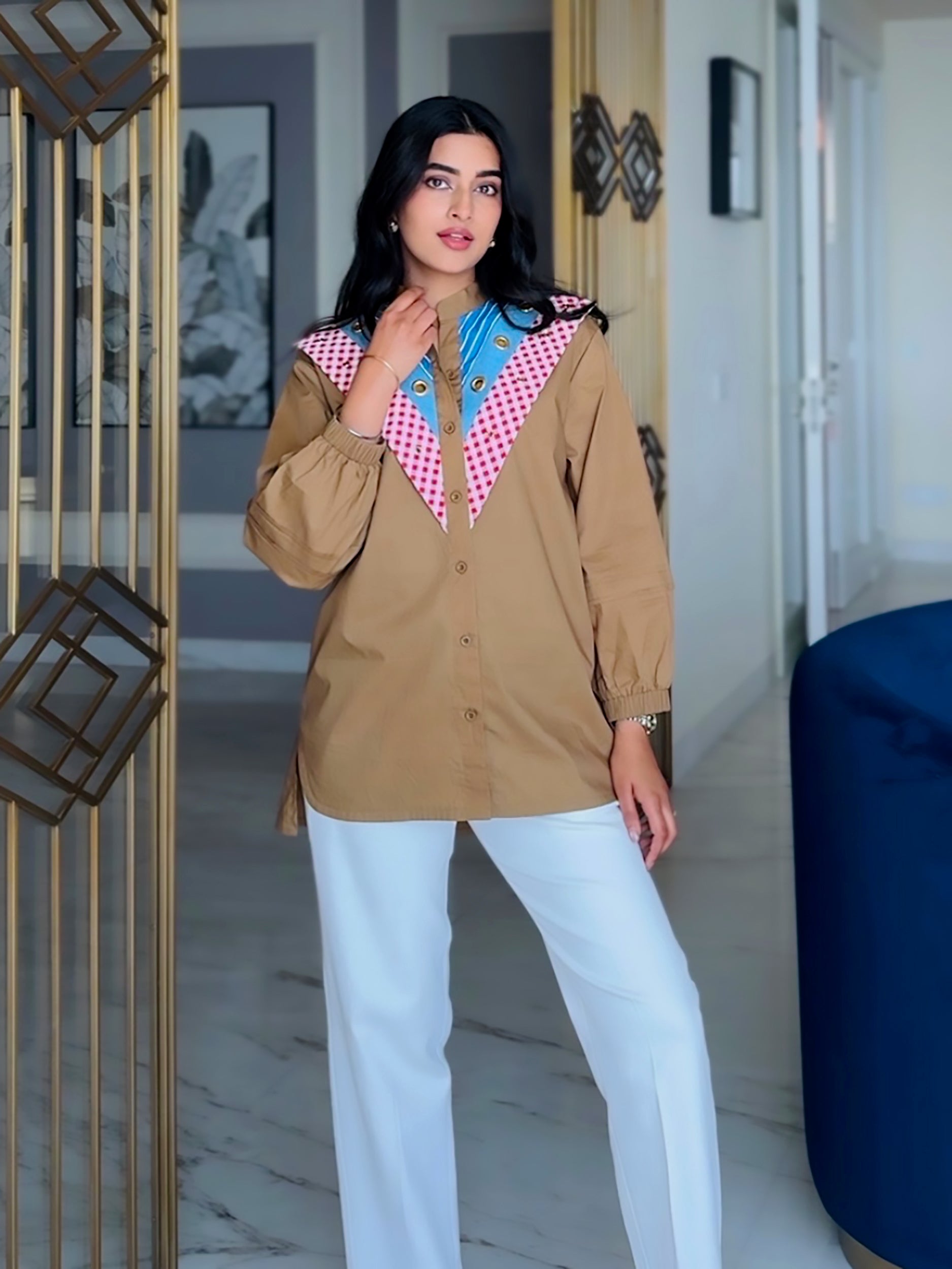 BHAVDEEP KAUR IN OUR COLOURBLOCK YOKE SHIRT