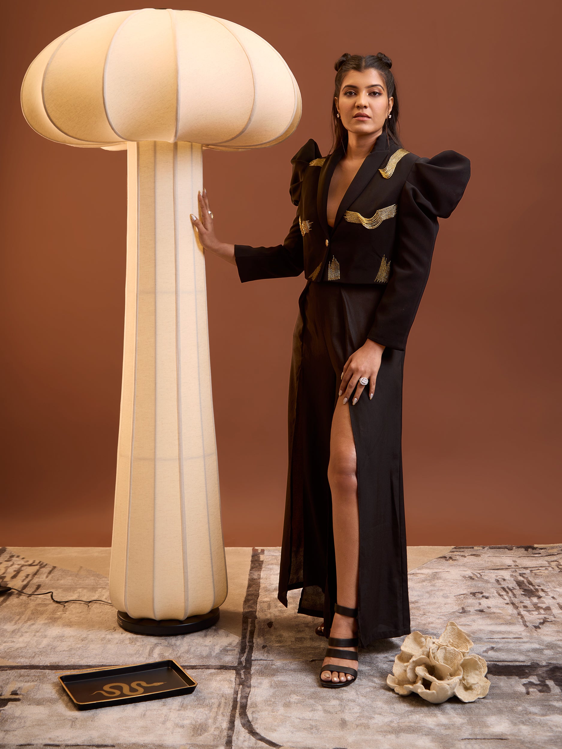 SAPANA JAIN IN OUR GILDED STROKE CROP BLAZER