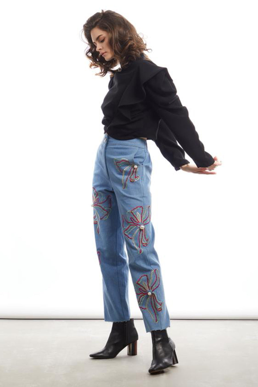 Floral Embroidery Pants