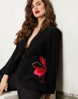 Black Floral Embroidery Blazer