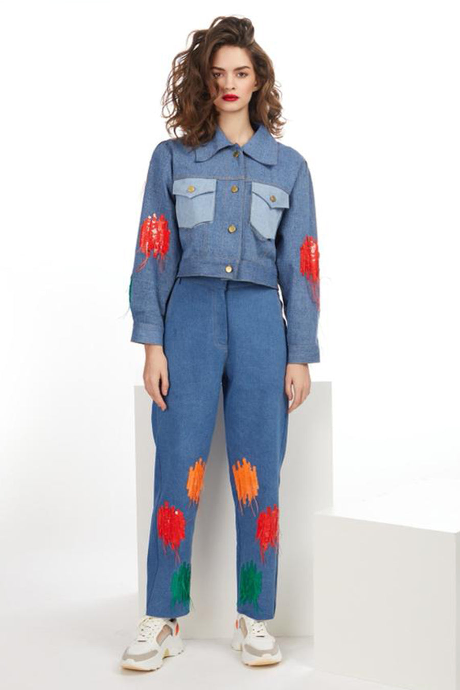 Denim Sequin Feather Pant