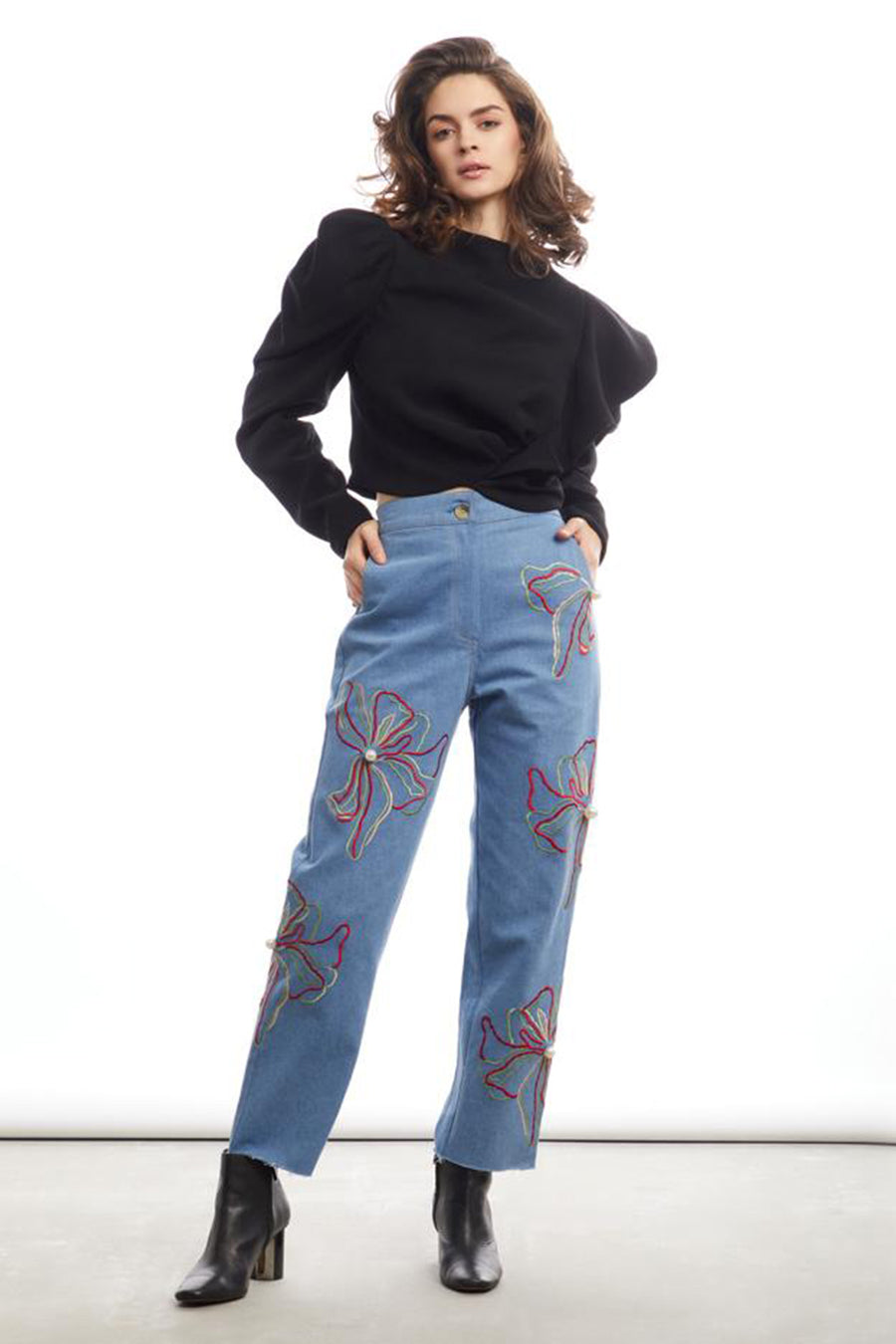 Floral Embroidery Pants