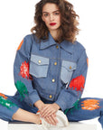 Denim Sequin Sleeve Bomber