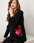 Black Floral Embroidery Blazer