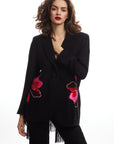 Black Floral Embroidery Blazer