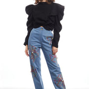 Floral Embroidery Pants