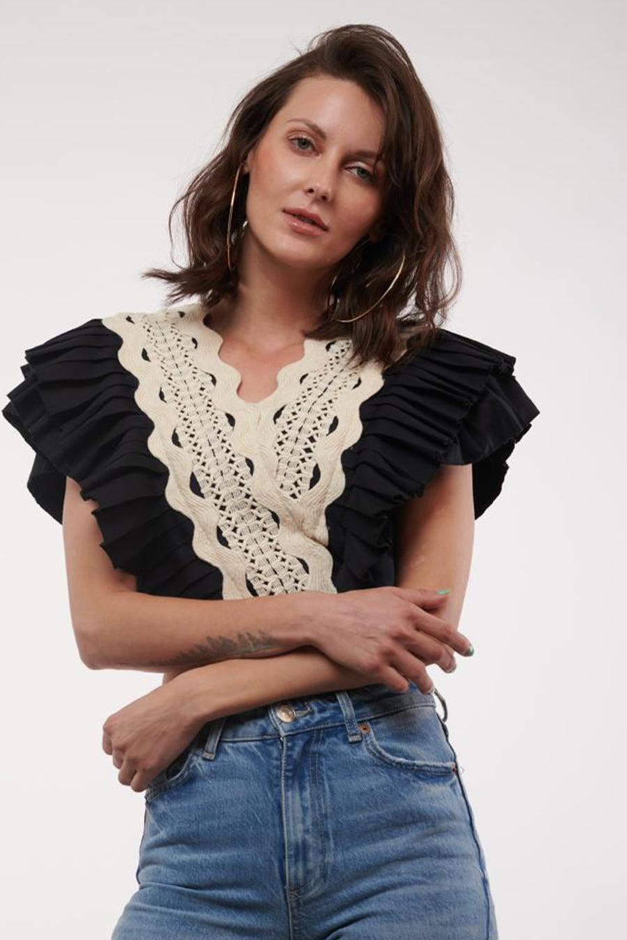 Pleated V- Neck Crop Top