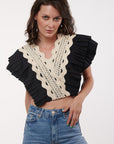 Pleated V- Neck Crop Top